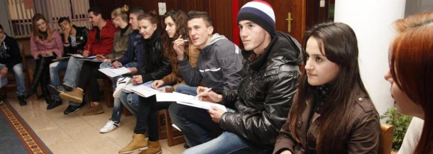Albanian young adult students in a classroom