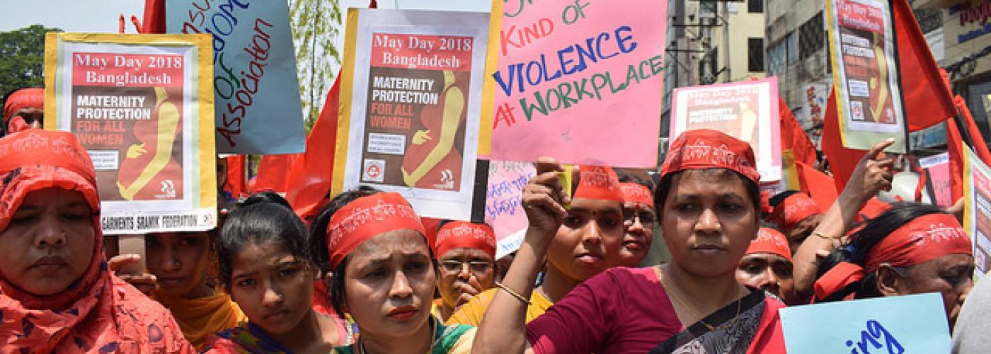 Female workers in Bangladesh rallying at a protest. Photo Credit: Musfiq Tajwar, Solidarity Center.