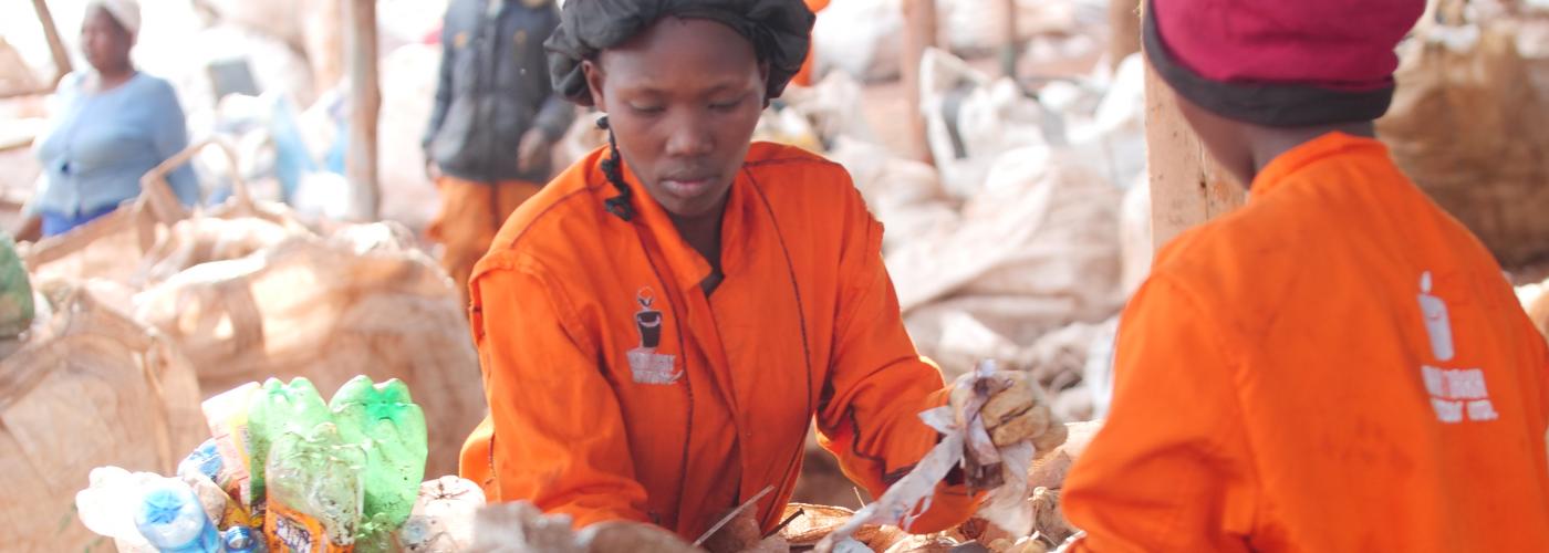 young women working in a recycling plant